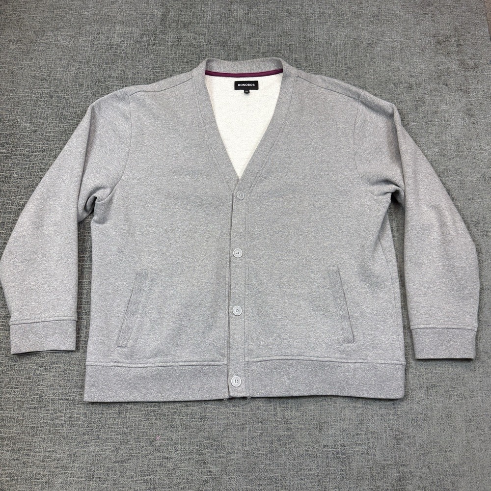 Bonobos Cardigan Sweater Mens XXL Gray Fleece Relaxed‎ Fit Button